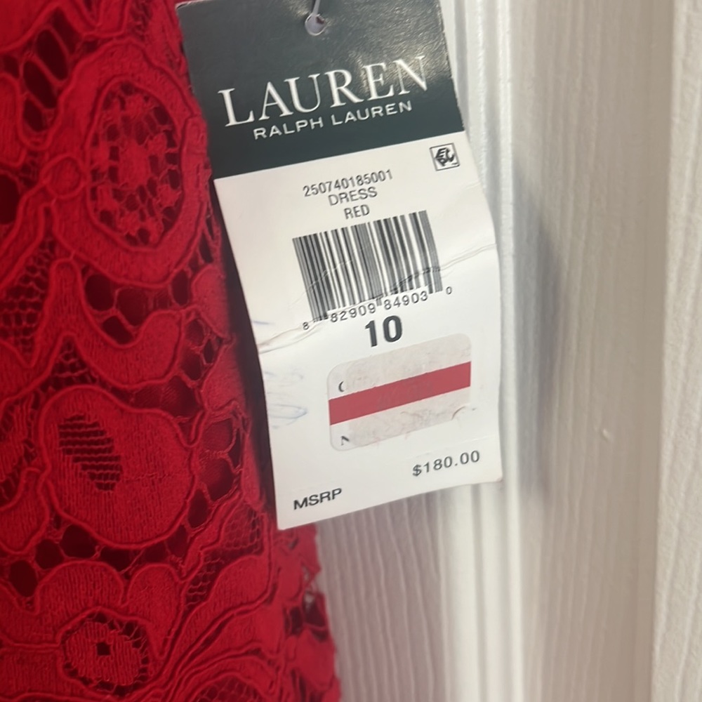 NWT Ralph Lauren red lace bell 3/4 sleeve knee length cocktail work dress 10 - Picture 6 of 10